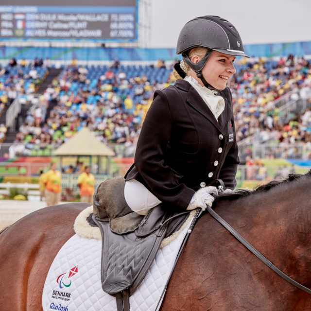 Stinna Tange Kaastrup (DEN) and Horsebo Smarties, Gewinnerin der der individuellen Para Dressur Grade II Freestyle Gold auf den FEI Weltreiterspielen™ 2018. © FEI