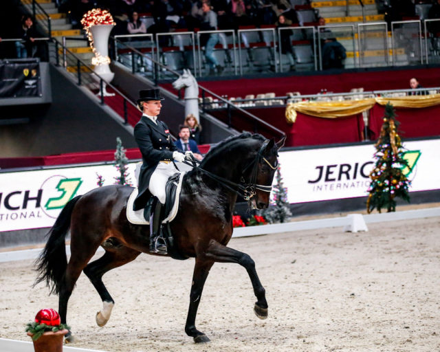 Beste Österreicherin im CDI4* Grand Prix bei den Amadeus Horse Indoors war Victoria Max-Theurer (OÖ) mit dem erst 9-jährigen Rockabilly. ©EQWO.net