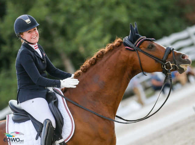 Ganz tolle Runde für Lilly Messner (AUT/OÖ) und Red Diamond B bei den Junioren in Budapest: 70,206% bedeuteten am Ende Rang zwei! © Petra Kerschbaum