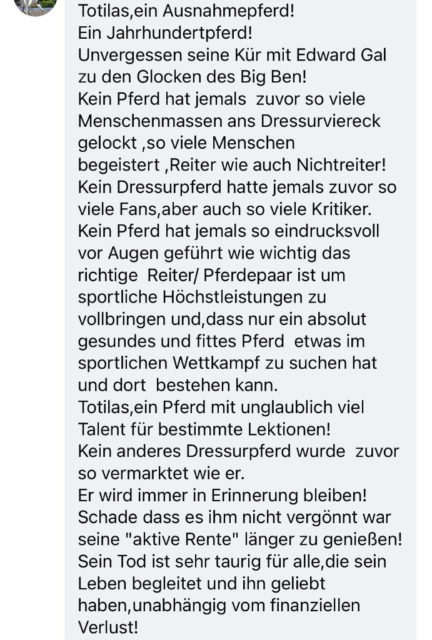 Totilas-Fans: weltweites Gedenken via Social Media.